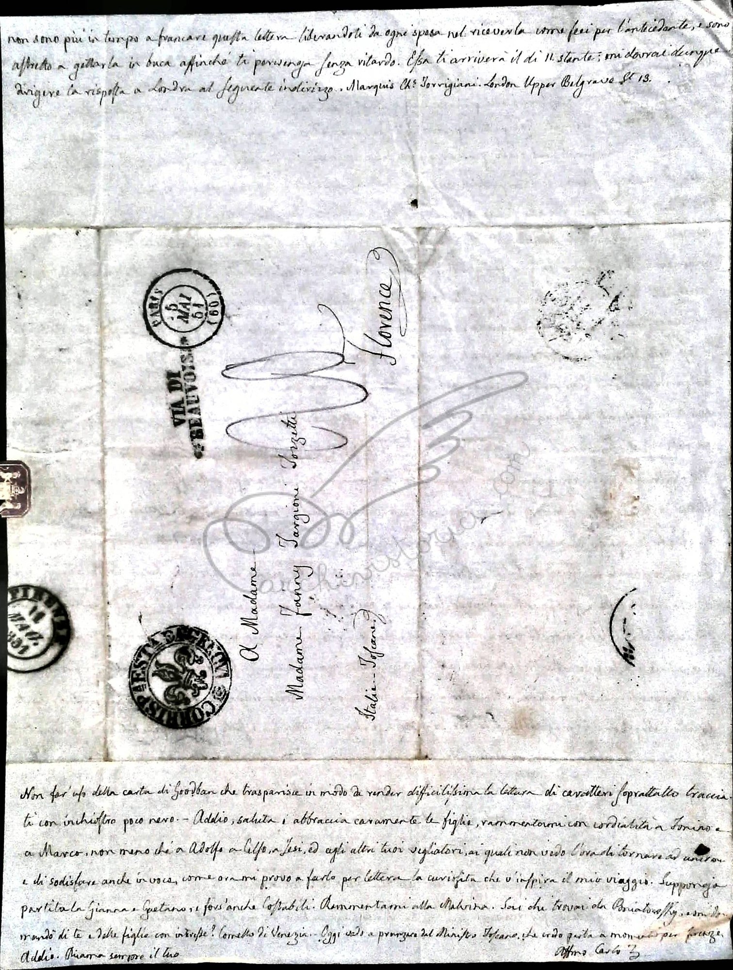 Carlo di Pietro Torrgiani a Fanny Targioni Tozzetti sue lettere